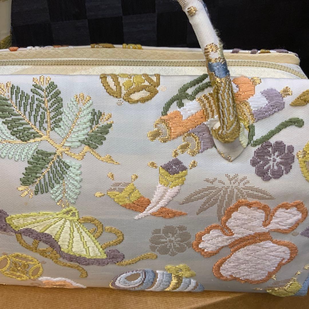 【井澤屋】利休バッグ　和装用バッグ クリーム色 唐織　707292