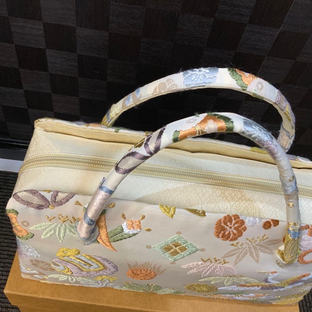 【井澤屋】利休バッグ　和装用バッグ クリーム色 唐織　707292