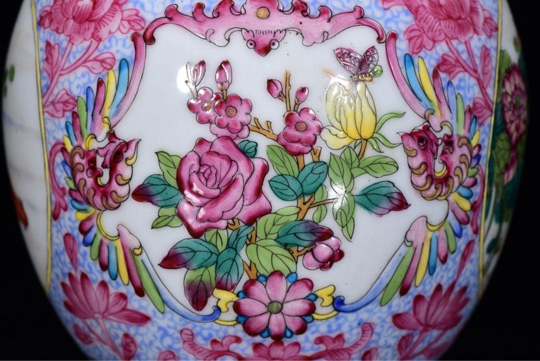 縁起物 珍品 清乾隆年製 粉彩花卉文描金蓋壺 手作り インテリア 古