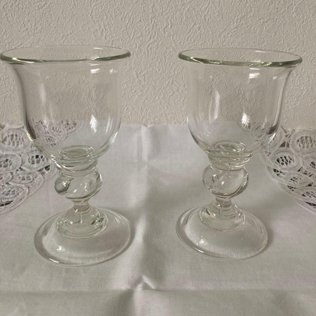 舩木倭帆 shizu サイン入 吹きガラス ワイングラス2個セット 捻足