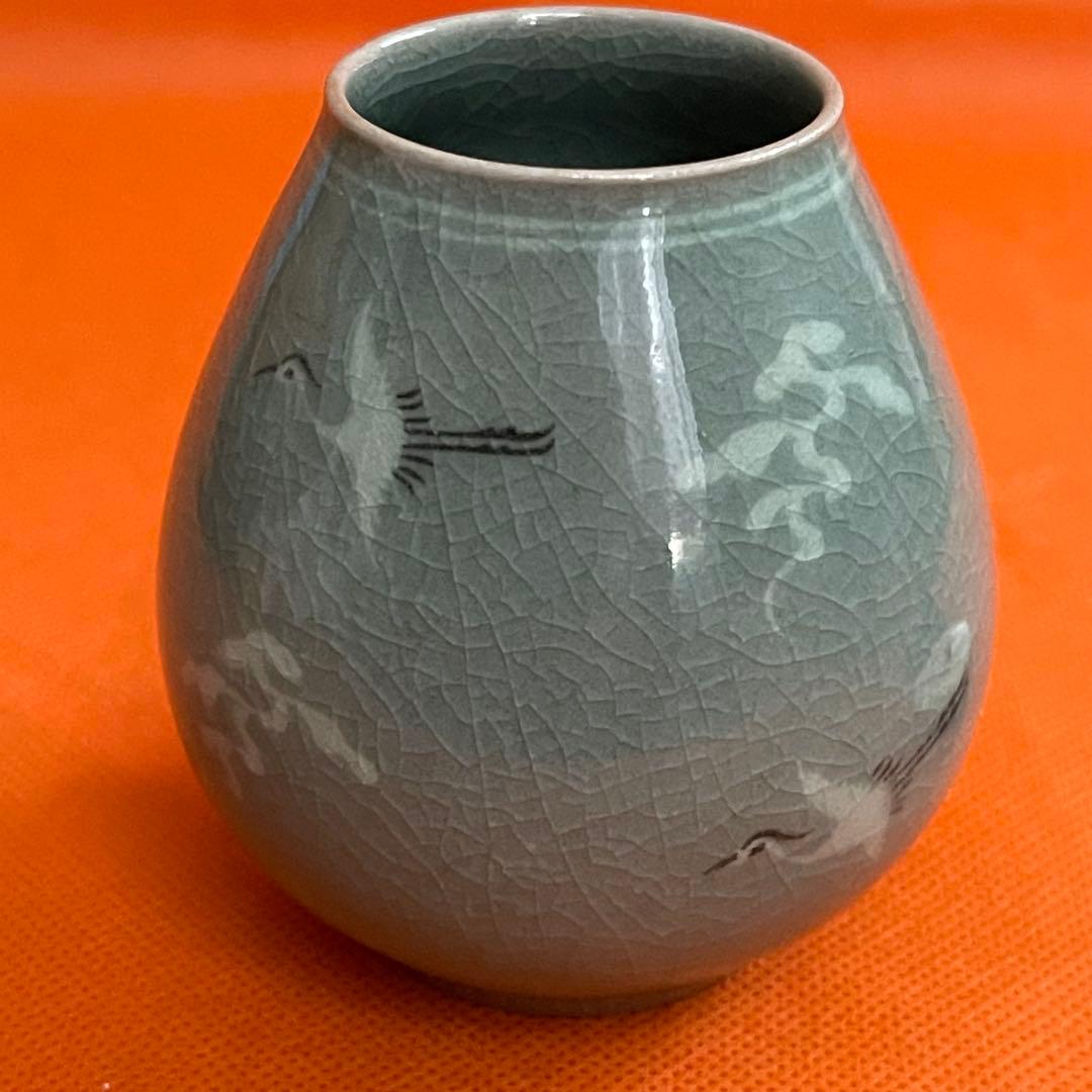 人間国宝 海剛 柳海剛 柳根瀅 高麗青磁象嵌曇鶴文 茶入 桐共箱 - メルカリ