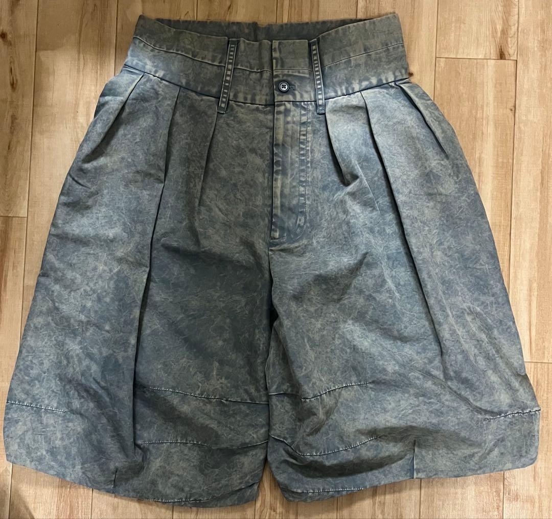 harapeco Washed-DEFORMED HALF PANTS-ブルー