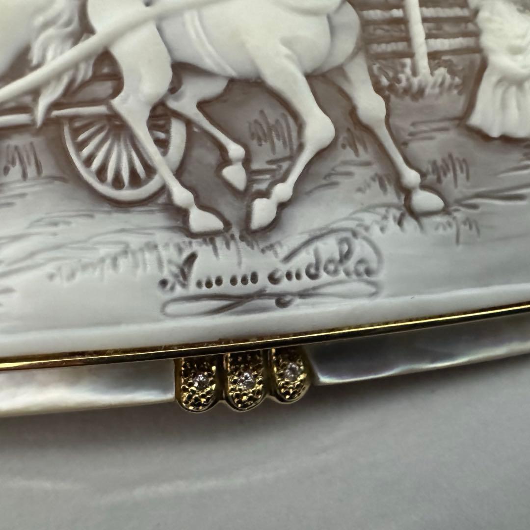 松坂屋K18 カメオシェルダイヤモンドデザイナー作品ブローチ＆トップ