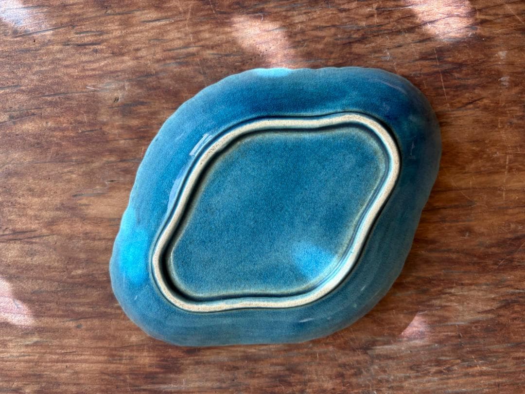 値下げ 珉平焼 コバルト秞 菱形皿 花弁模様 無傷