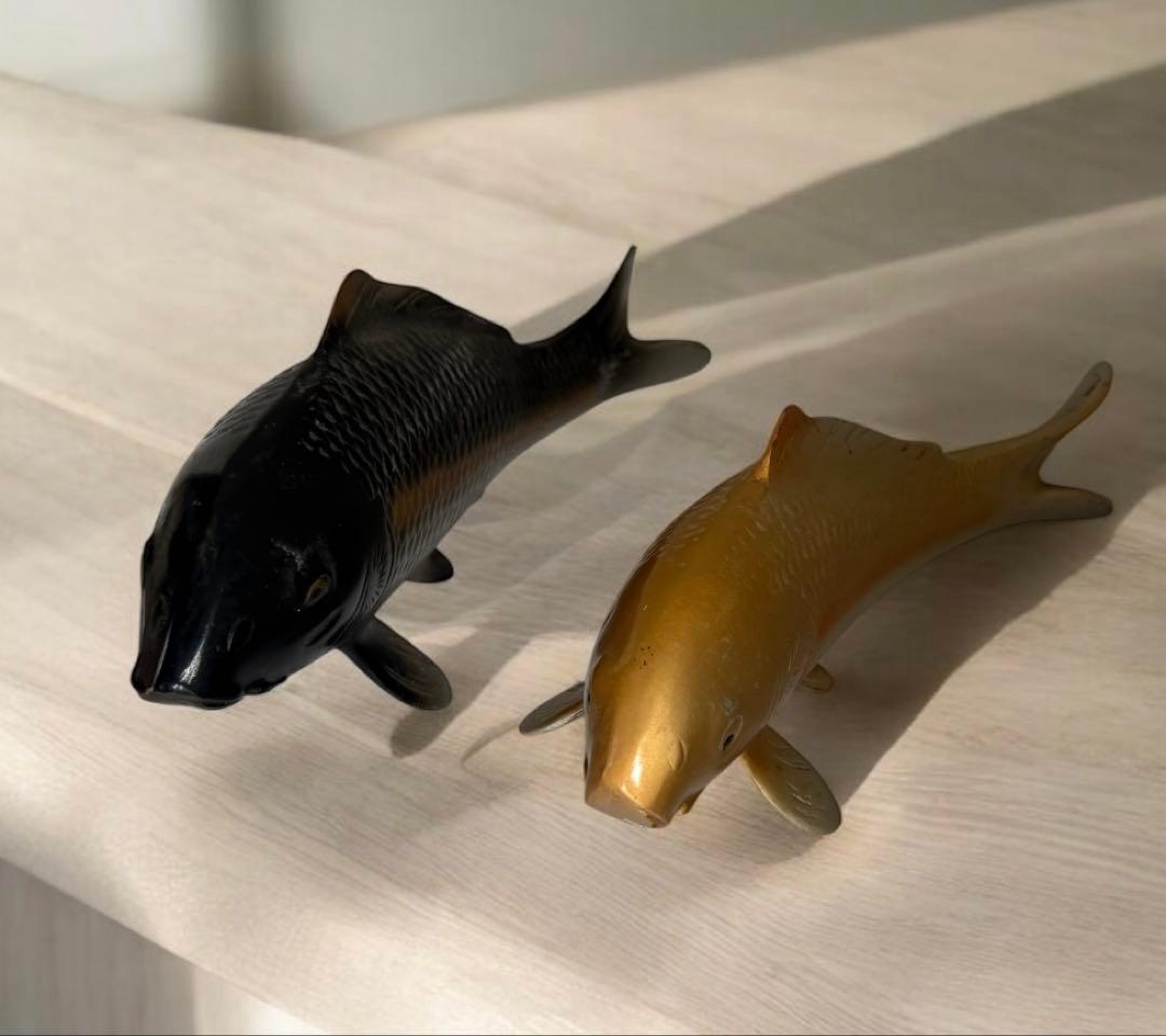 双鯉 双鯉 夫婦鯉 縁起物 金属製鯉の彫刻セット 置物 美術品-激安通販商品