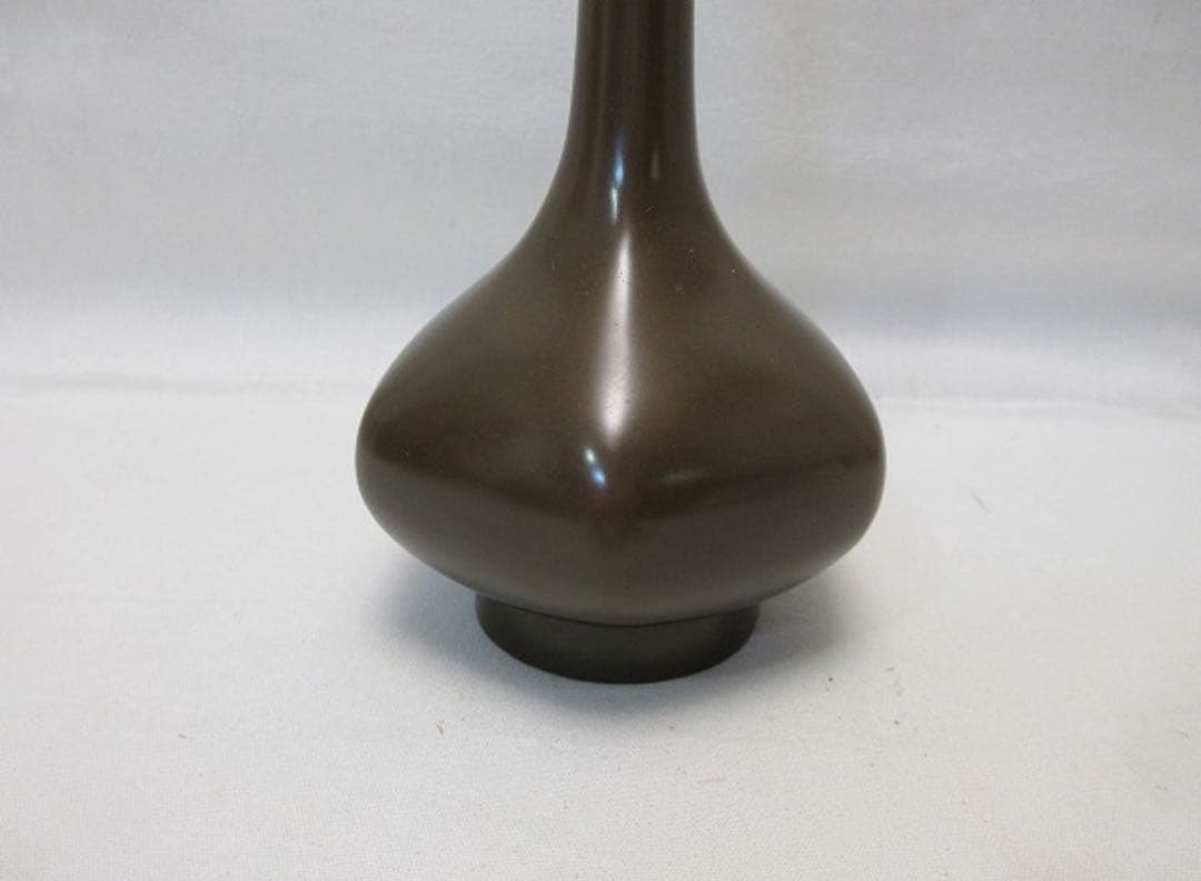 未使用 華道具 三代 上川宗伯作 唐銅亀甲鶴首花瓶一輪挿 重さ約 0.8kg共箱