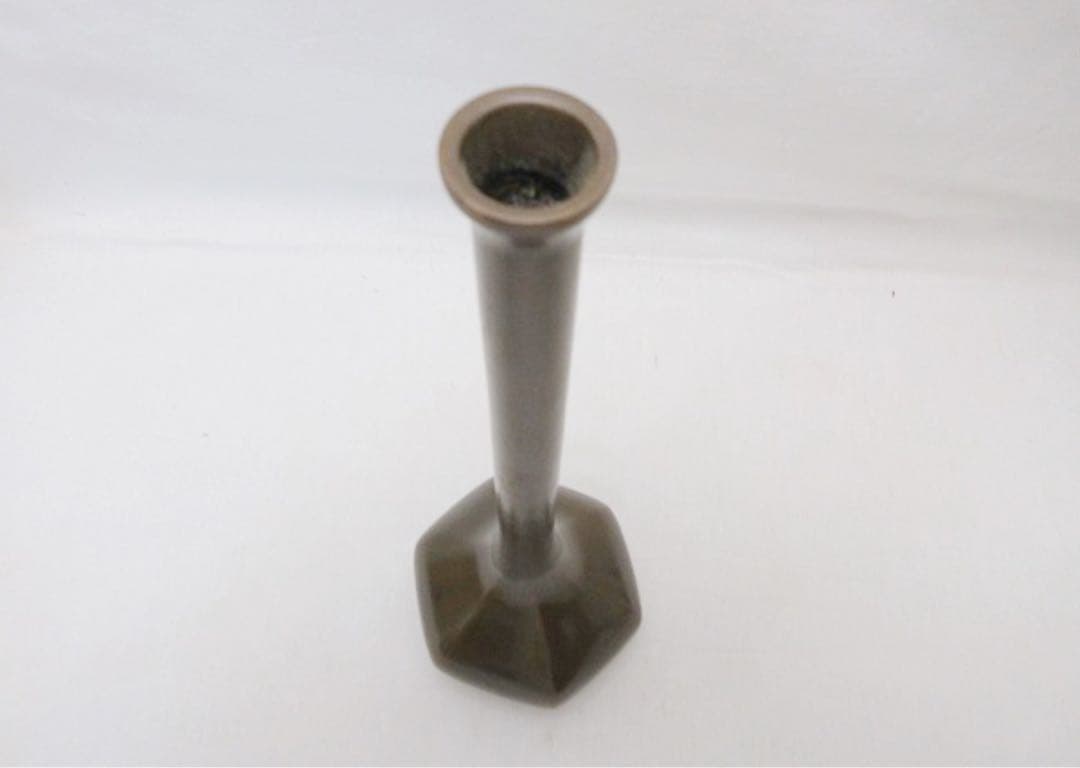 未使用 華道具 三代 上川宗伯作 唐銅亀甲鶴首花瓶一輪挿 重さ約 0.8kg共箱