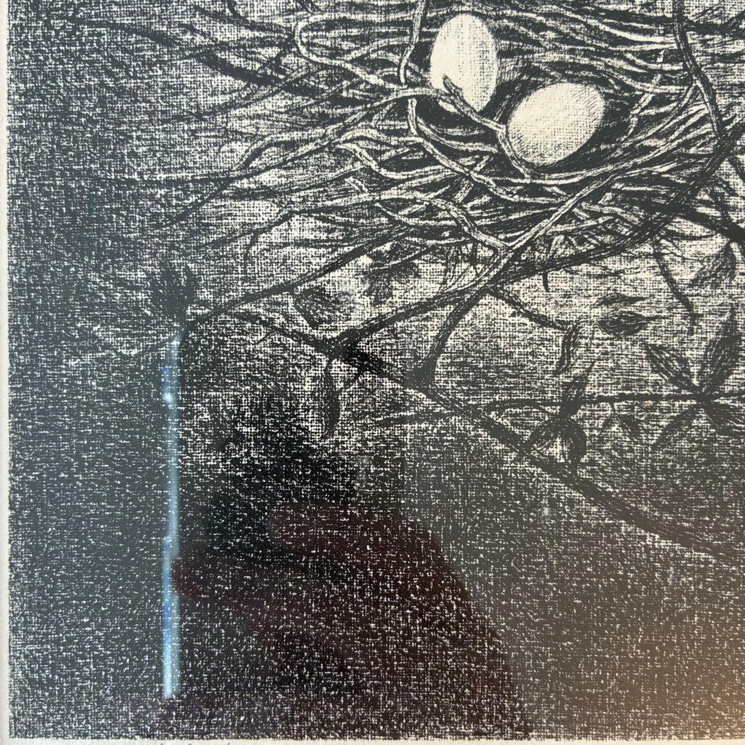 岡 鹿之助「巣」リトグラフ 本人鉛筆サイン入 額付 EA版 25.10.29−1