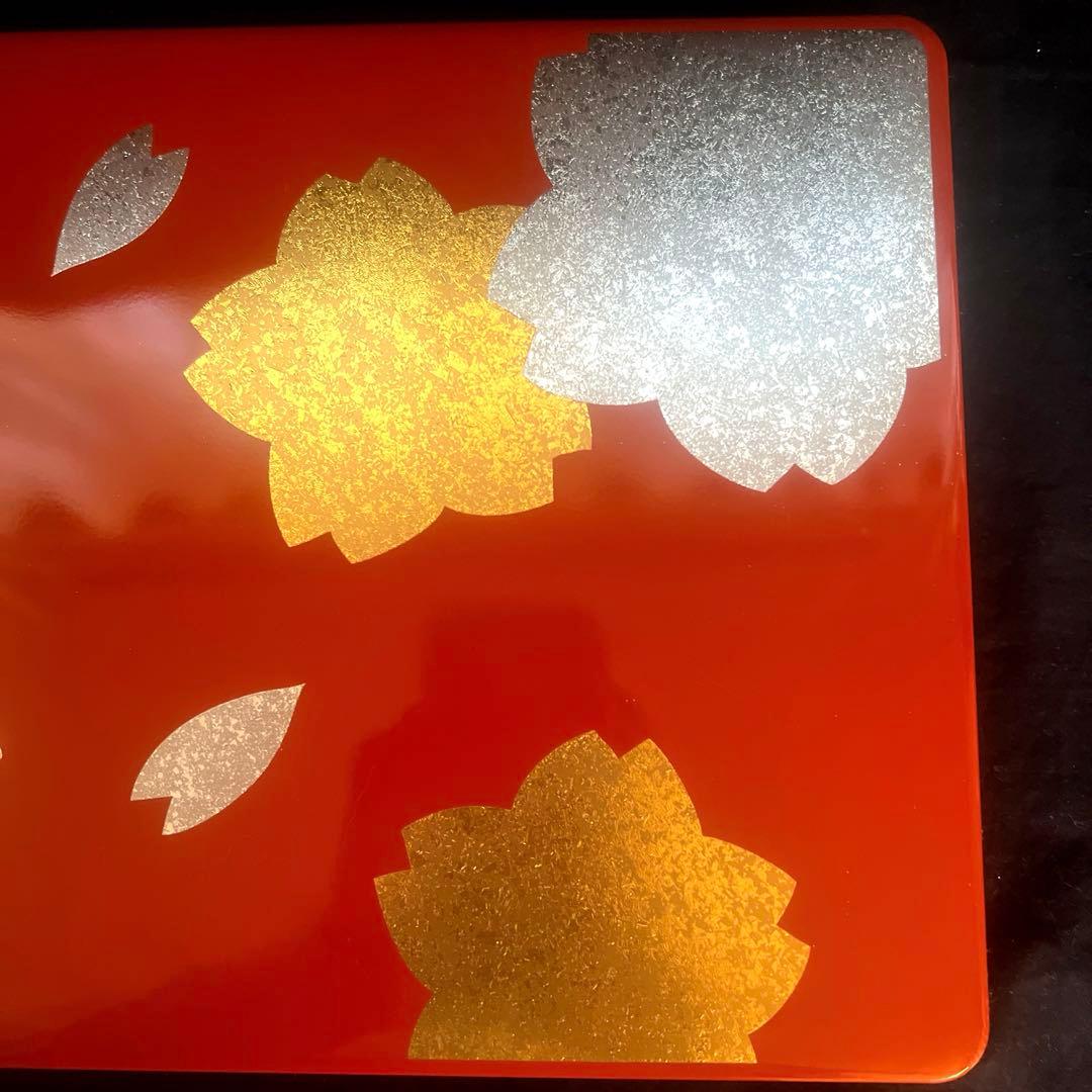 文箱　漆塗り　朱塗り　漆器　金箔　銀箔　桜　工芸品　伝統工芸　硯箱