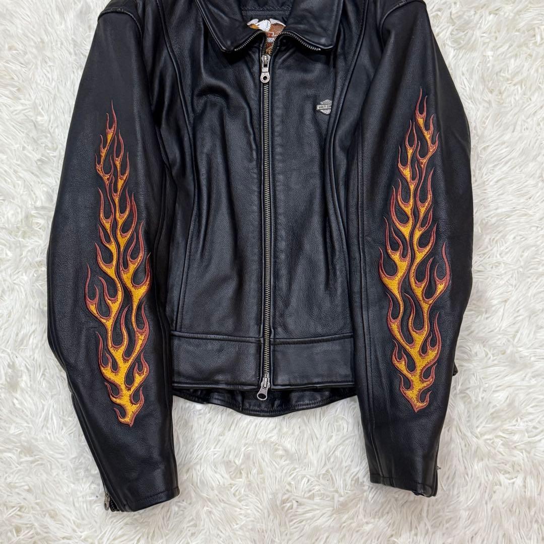 ハーレーダビッドソン シングルライダースジャケット S ファイヤー