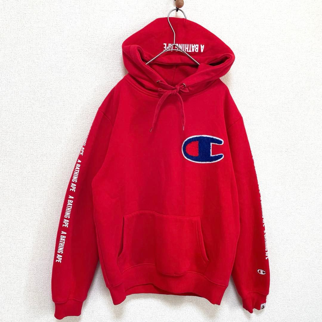 激レア アベイシングエイプ Champion コラボ パーカー 赤 M