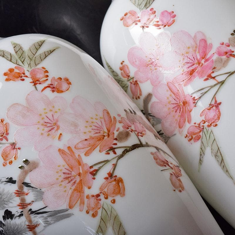 中国 中国景徳鎮製 薄胎 粉彩 漢詩花鳥文瓶 一對 C R8384 - メルカリ