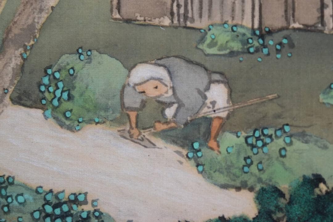 真作】龍岳/青緑閑居農夫之図/掛軸/名家伝来/AA-913