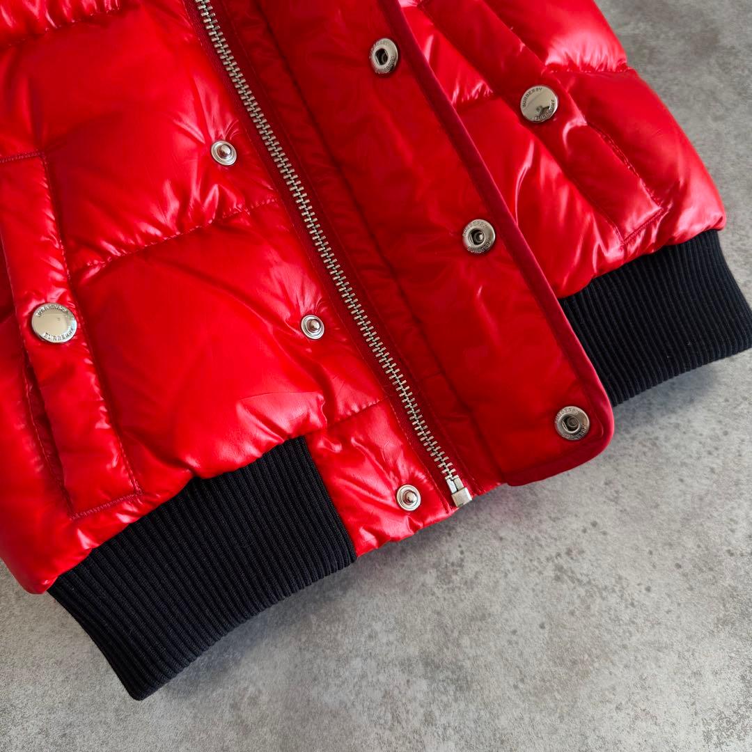 極美品 バーバリー キッズ ダウンベスト 92 赤 フード キッズ
