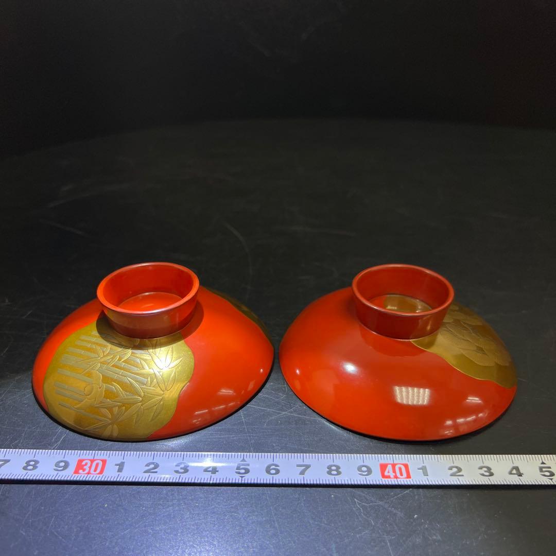 上手　盛蒔絵盃一対　木箱付　直径9.8㎝　東Y7-1125☆2F