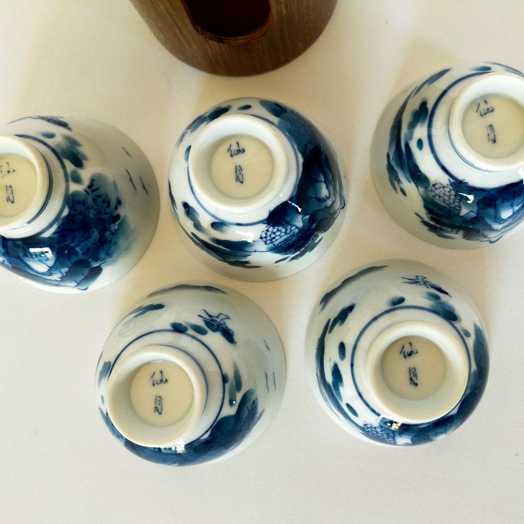 煎茶道 神代タモ碗入＋染付煎茶椀5客セット23 煎茶道 神代タモ碗入＋染