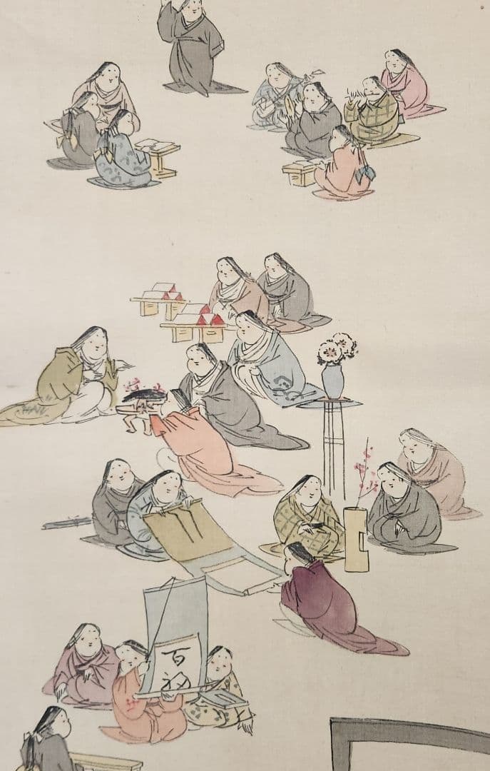 【お多福/百福年中行事図】土屋暁春 727 双幅 お福さん 正月 掛け軸　肉筆