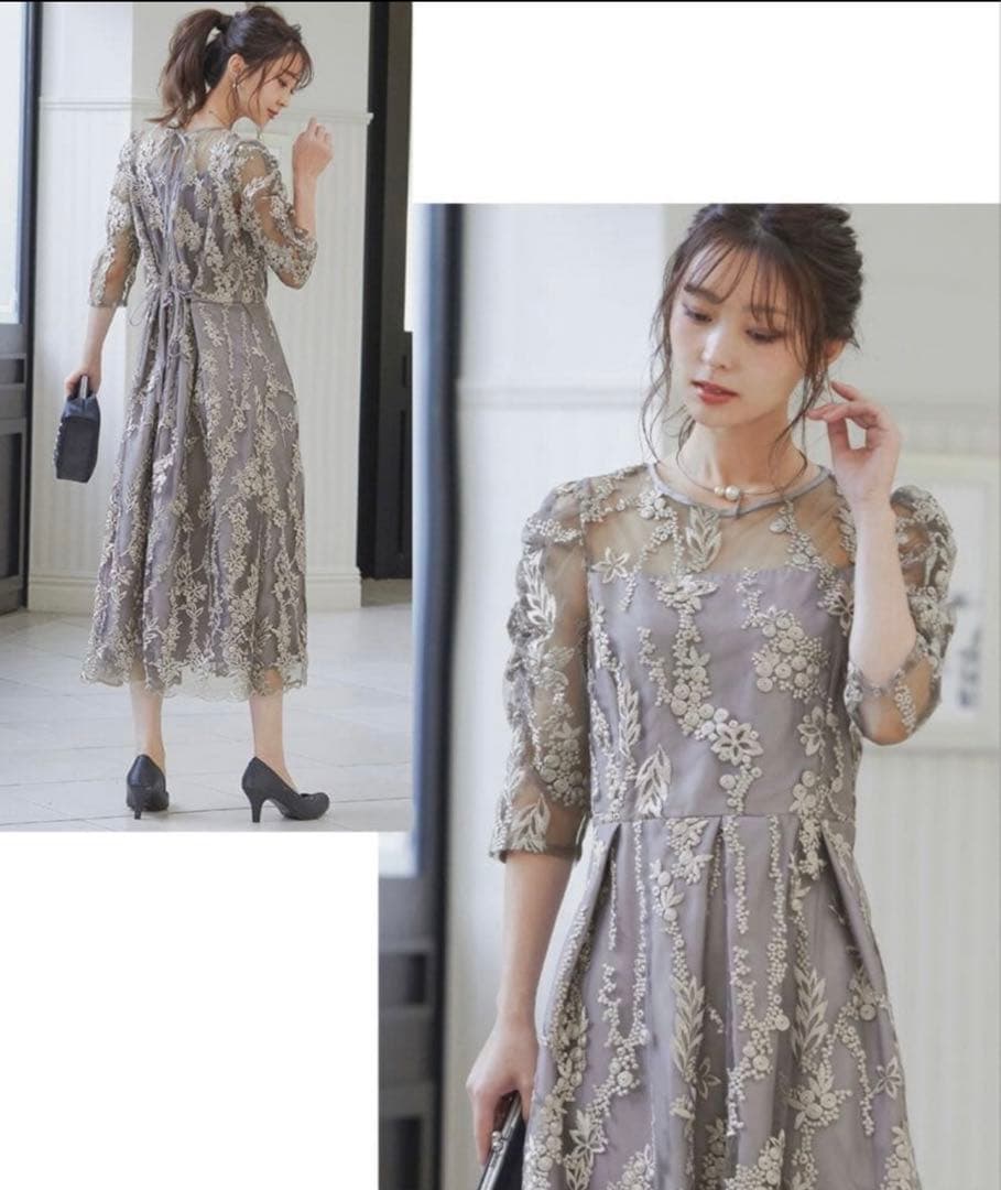 niana 刺繍レース　バックリボン　パーティードレス　結婚式