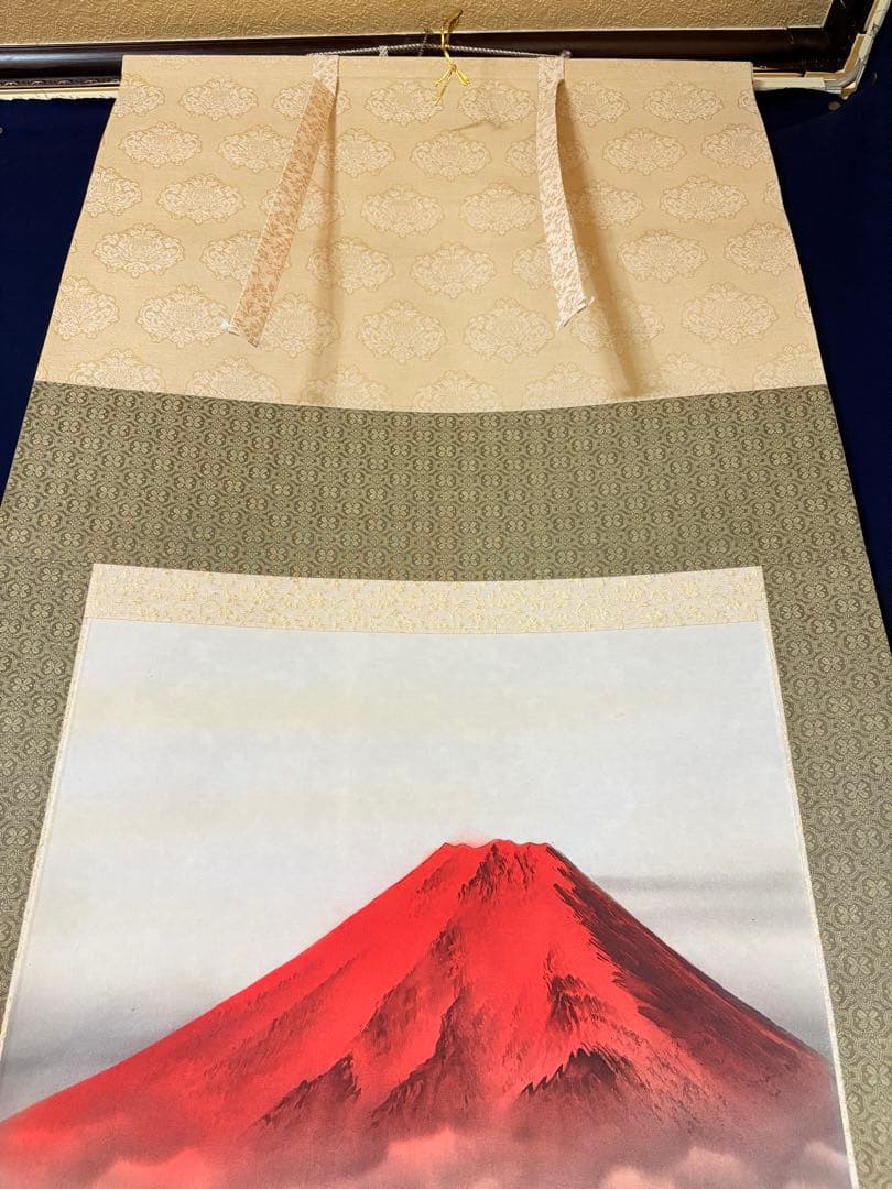赤富士 杉原蘭雪 茶道具 掛軸 日本画 共箱あり 富士山 正月 200 波
