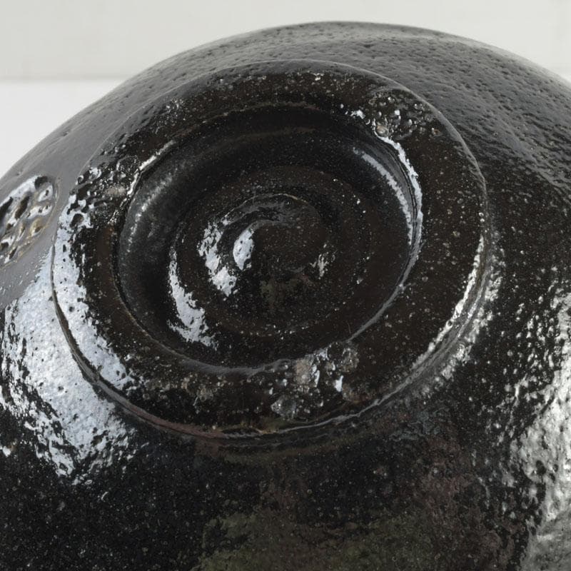 茶道具 楽焼 佐々木松楽造 黒楽茶碗 時代箱付 V 9458