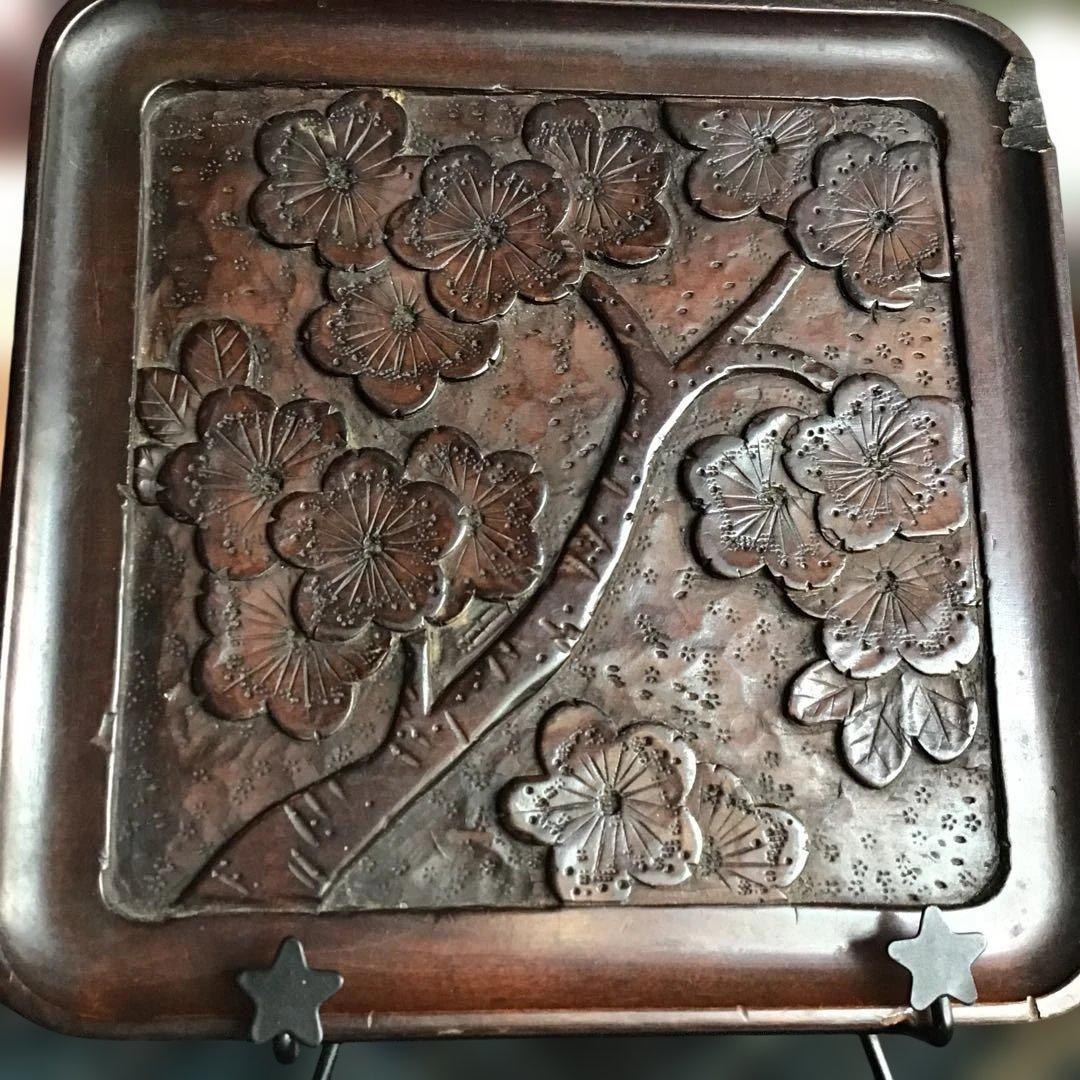 アンティーク　軽井沢彫り　盆　櫻