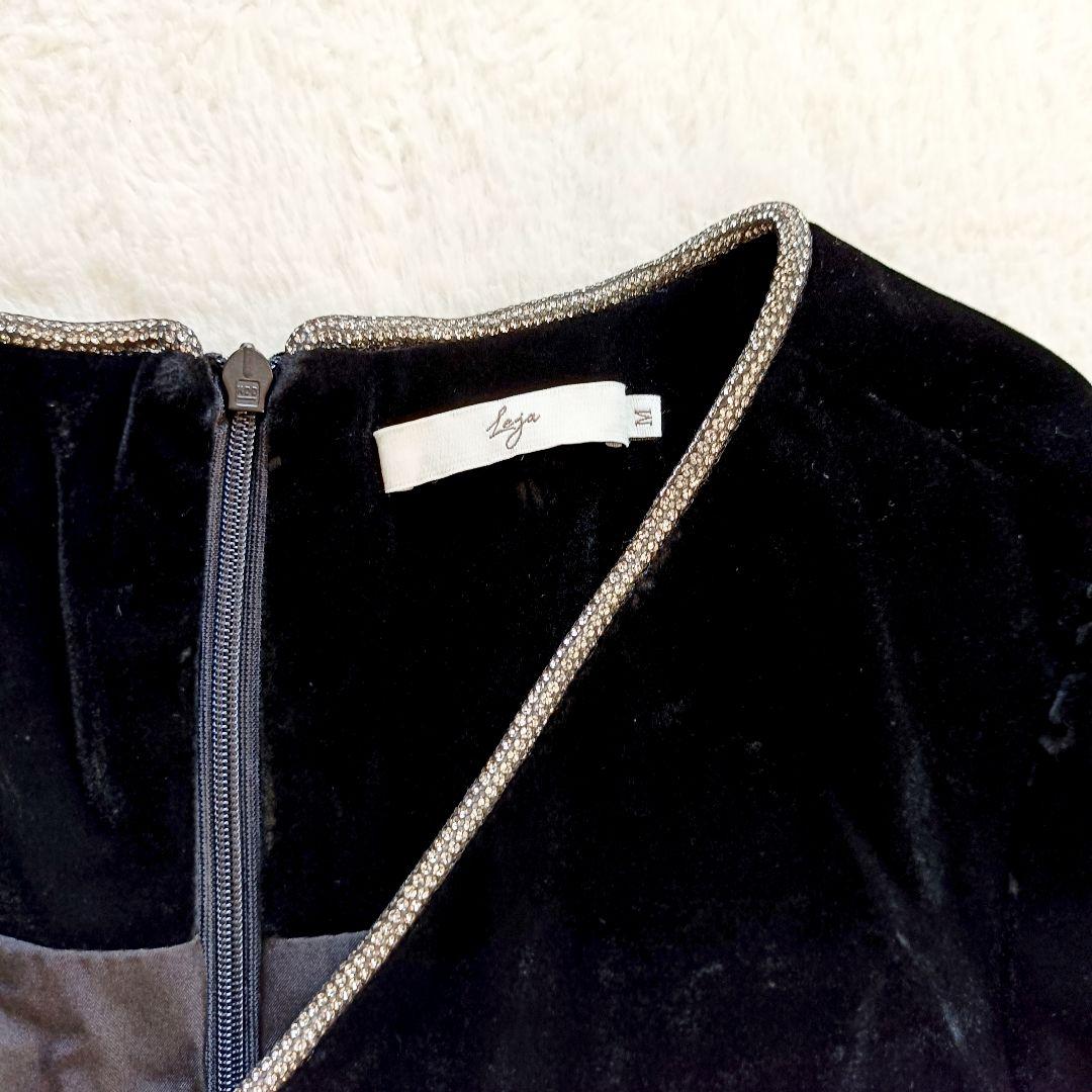 Leja ベロアドレス　ギャザーワンピース　パールストーンリボン