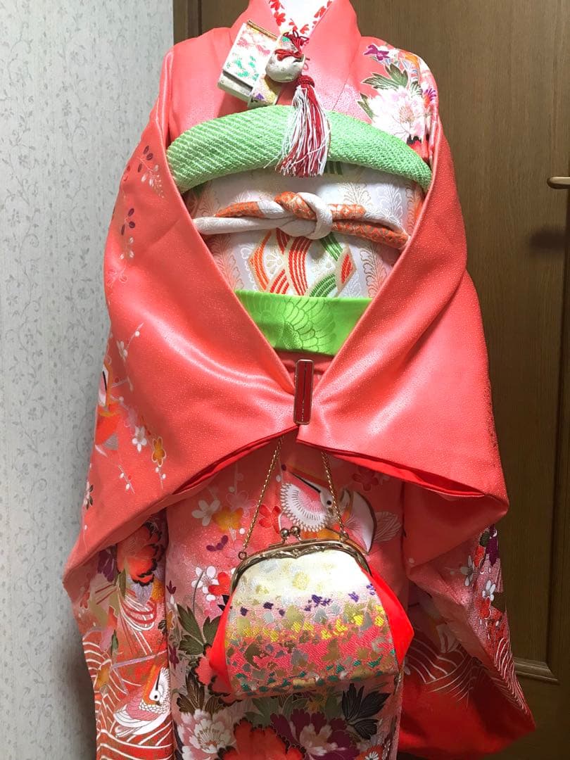 七五三7歳フルセット　サーモンオレンジ　牡丹　おしどり　祝い花❤️