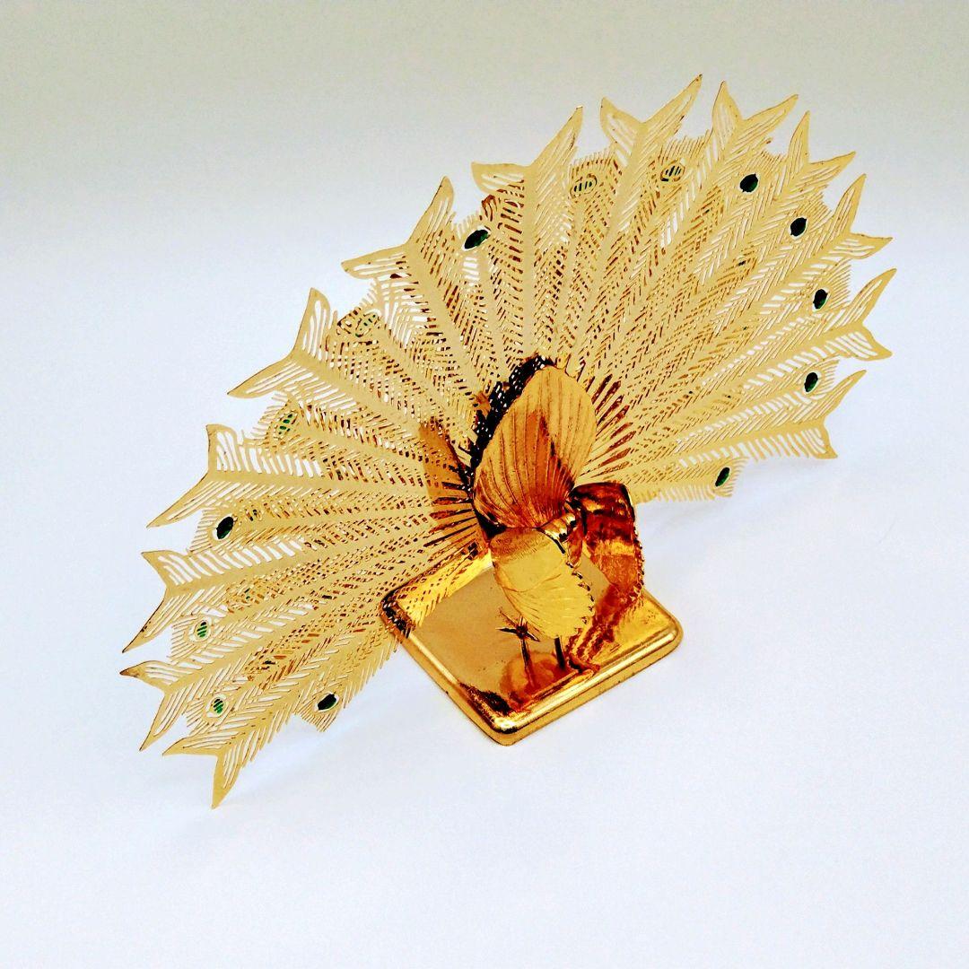 開運孔雀 招福 春邦作 黄金孔雀 金運 縁起物 正月 クジャク ガラス