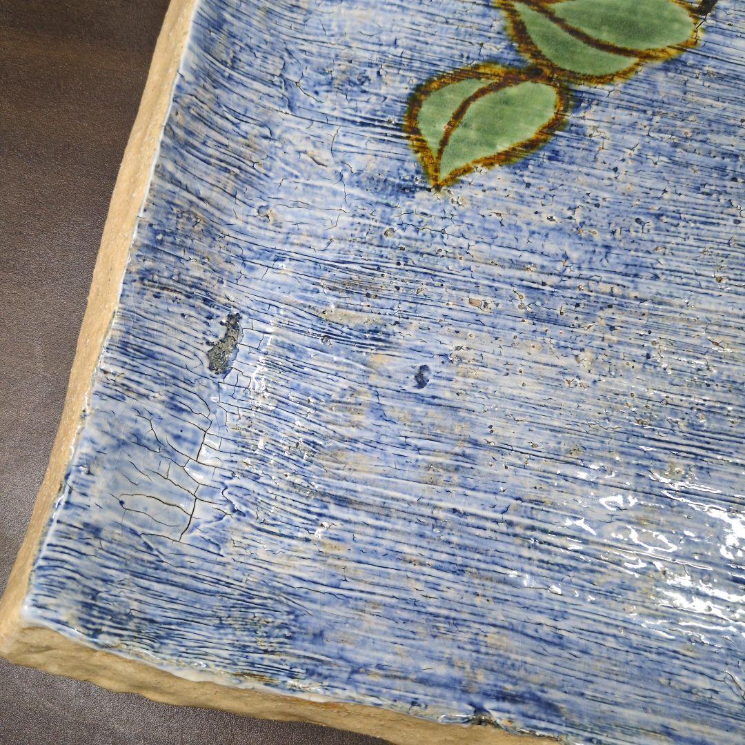 陶あん 金彩色絵 椿文 大皿 横幅約49cm