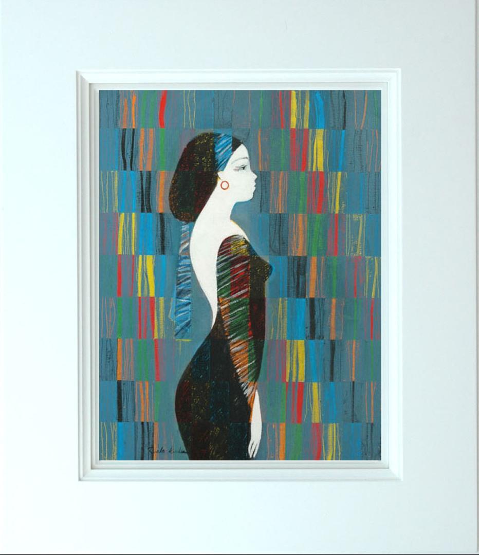 油絵 菅家令子 絵 絵画インテリア 額付(黒) uF6-030214 人物 女性