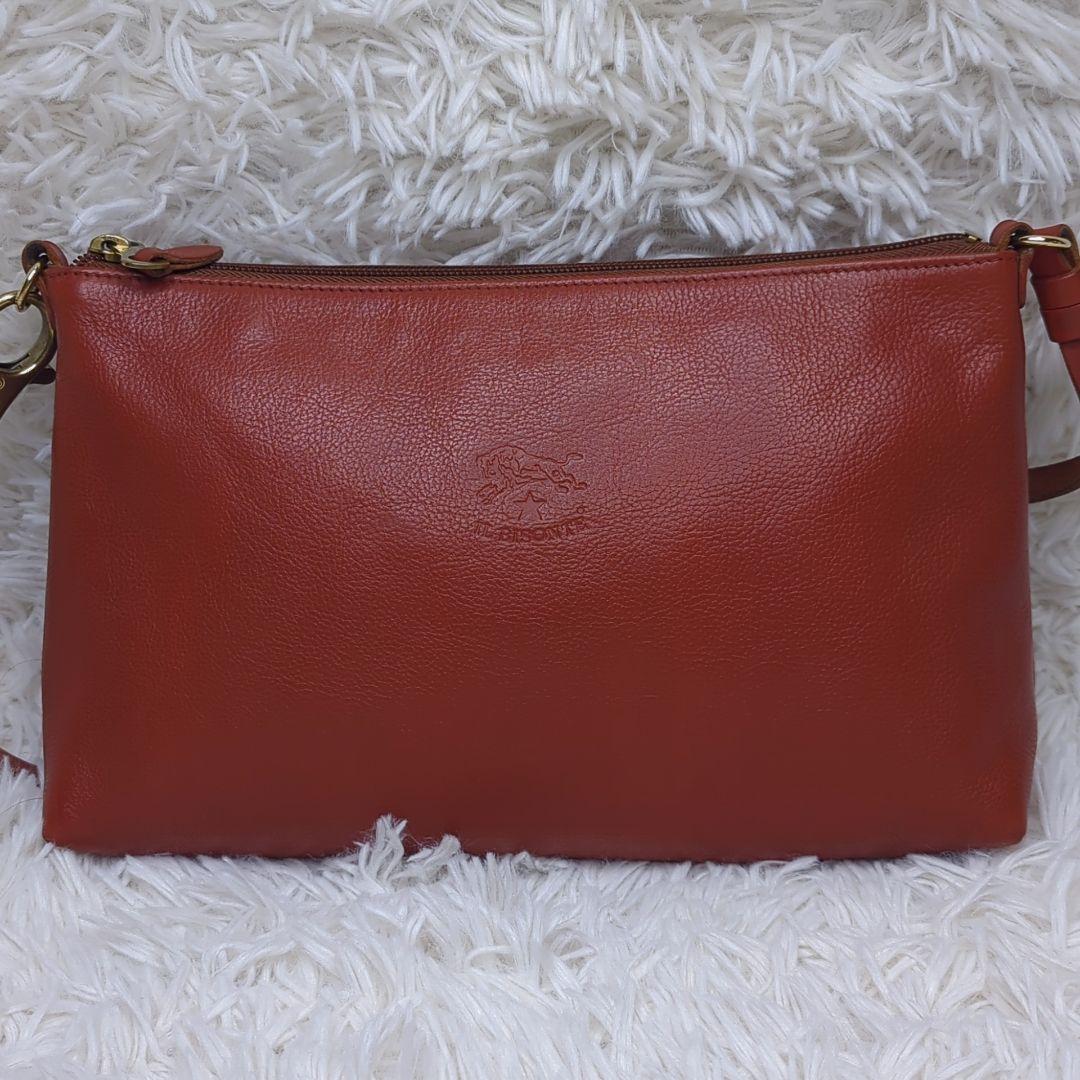 美品✨イルビゾンテ ショルダーバッグ オールレザー 茶 ロゴ型押し ロゴ金具