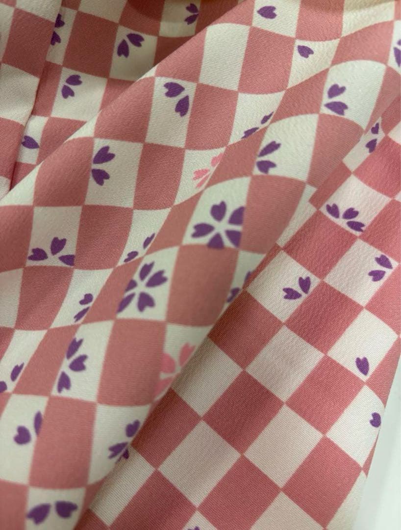 七五三　3歳女の子　着物セット　ピンク市松　紫桜　オフ白　乱菊　クリーム色　新品