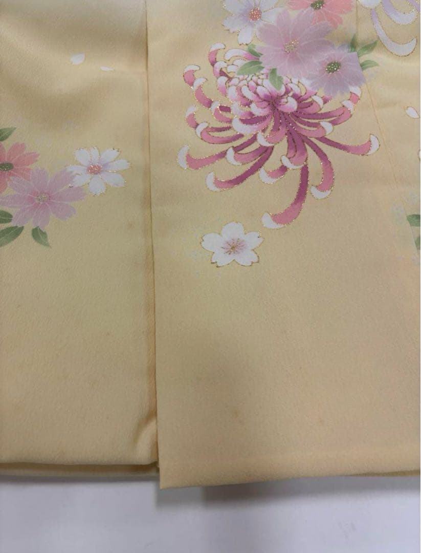 七五三　3歳女の子　着物セット　ピンク市松　紫桜　オフ白　乱菊　クリーム色　新品