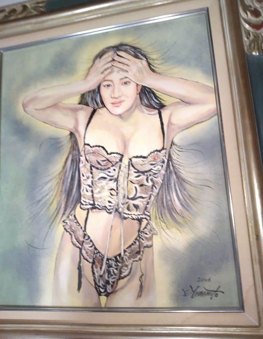 裸婦、美人画、油彩８号、しなりC山本英二、真作、肉筆、高塚省吾、森本草介、額縁