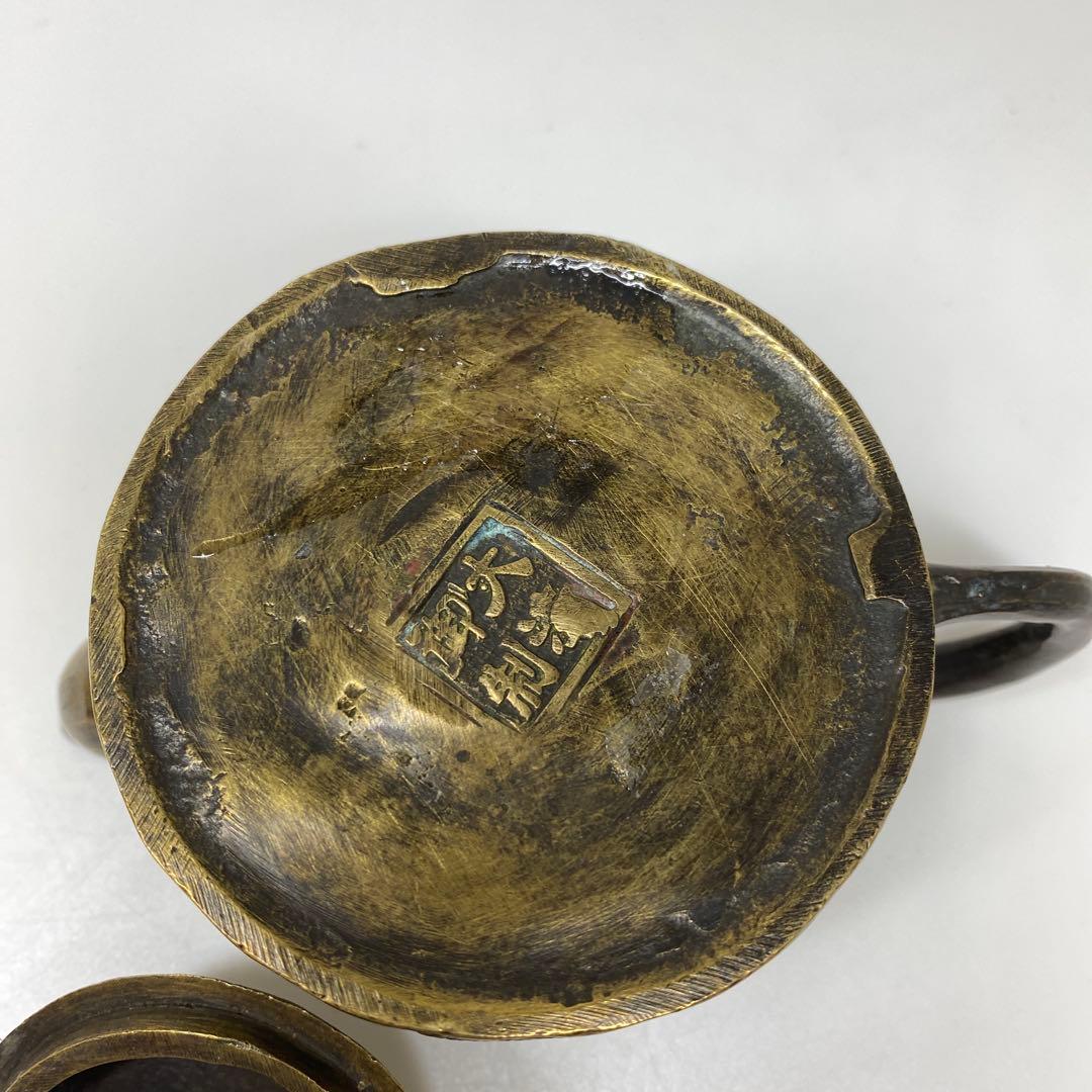 中国古玩　大明宣徳作　銀銅製　急須　404g 東さ7-0823①