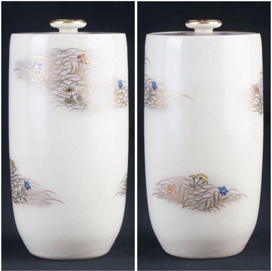 清閑寺窯 杉田祥平 造 色絵 秋の野画 水指 共箱 茶道具