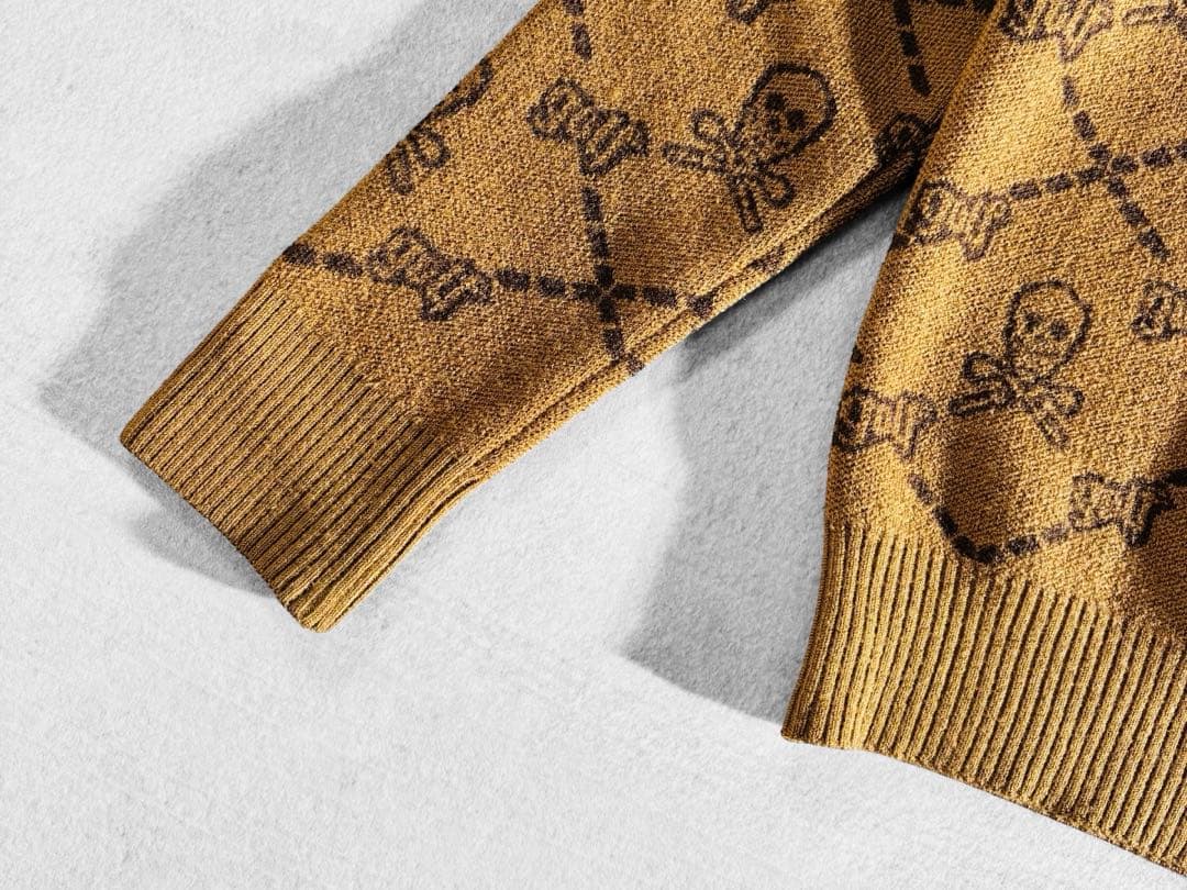 美品 MARK&LONA 縮絨ウール 総柄クルーネックニット 36 日本製