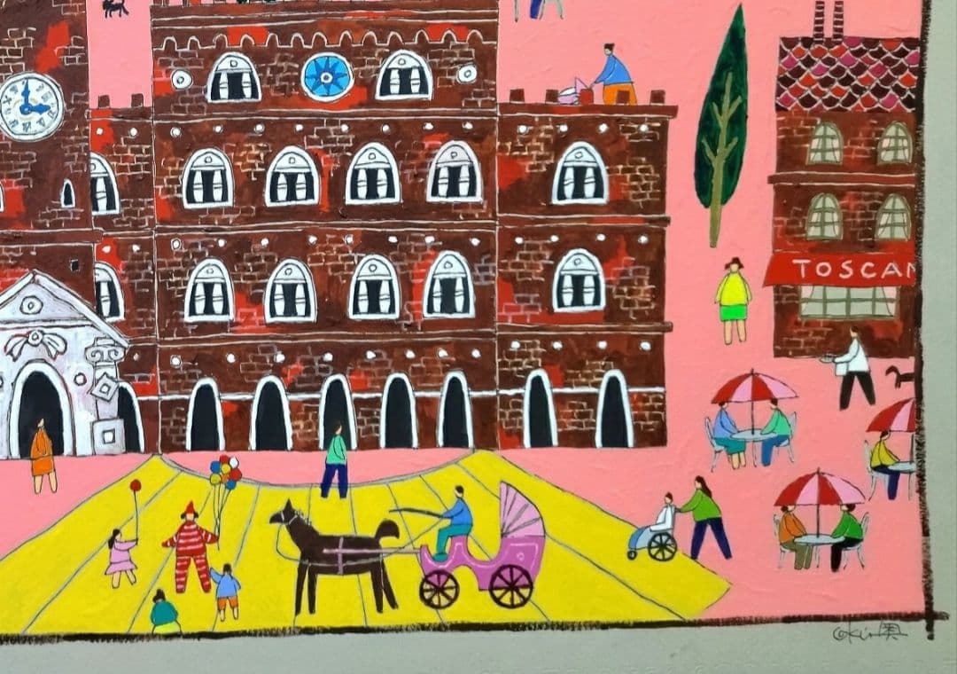 水彩画原画　シエナのカンポ広場