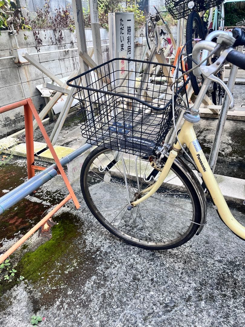 配達用、北鎌倉電5灯電動アシスト自転車 クリーム色 前カゴ付きパナソニック