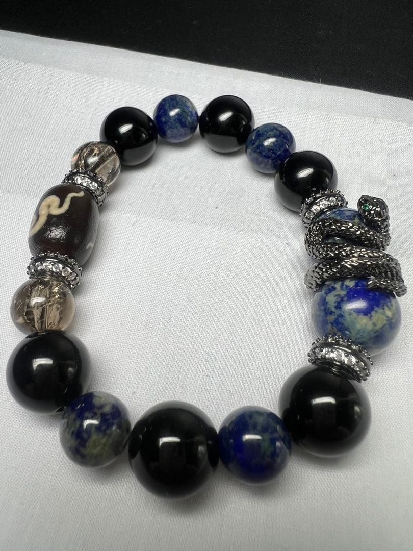 蛇パーツ&天珠で開運と鉄壁の守り⭐︎魔除け厄除け運気UPラピス&モリオン&スモーキ