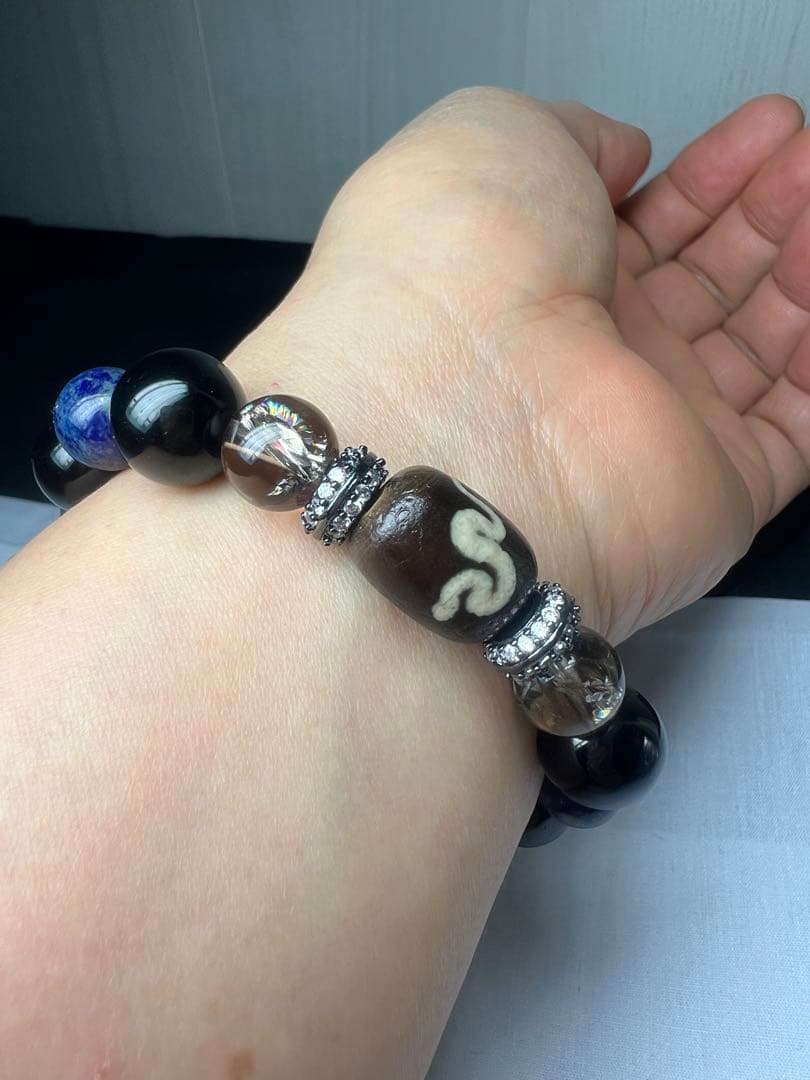 蛇パーツ&天珠で開運と鉄壁の守り⭐︎魔除け厄除け運気UPラピス&モリオン&スモーキ