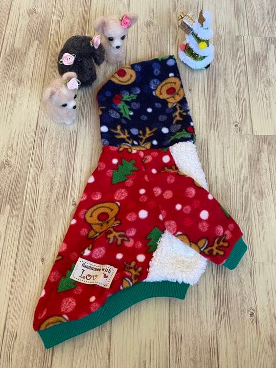 犬服 ラグラン(S) ꒡̈⃝Lily꒡̈⃝ハンドメイド Xmasもふもふ