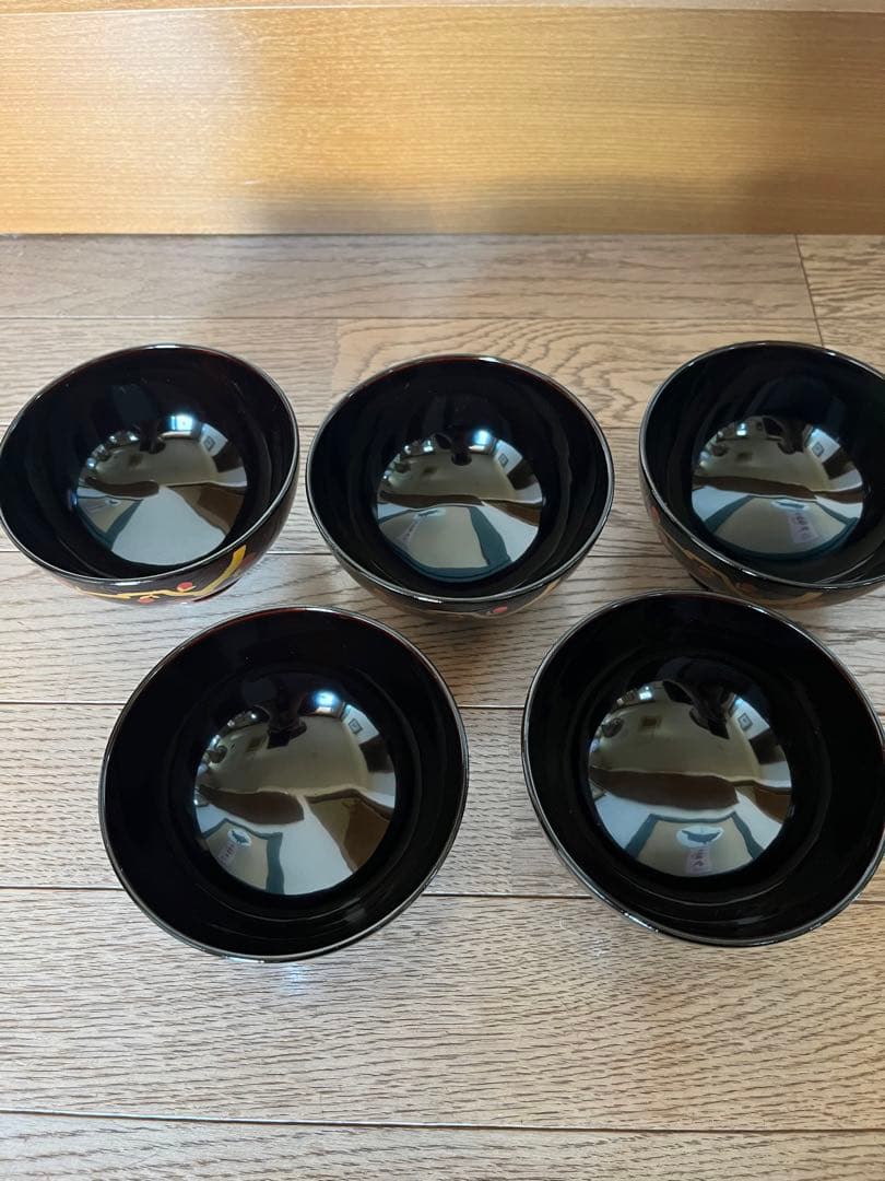 会津塗　本漆仕上　御吸物椀　乙造作　紅梅　黒　新品未使用　共箱付