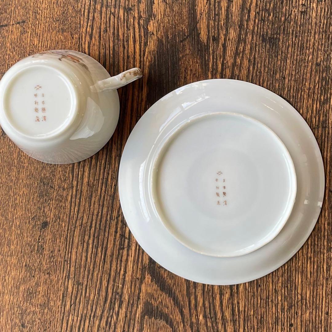 横浜焼 井村製 明治 輸出手 アンティーク カップ＆ソーサー1客 業平東下り