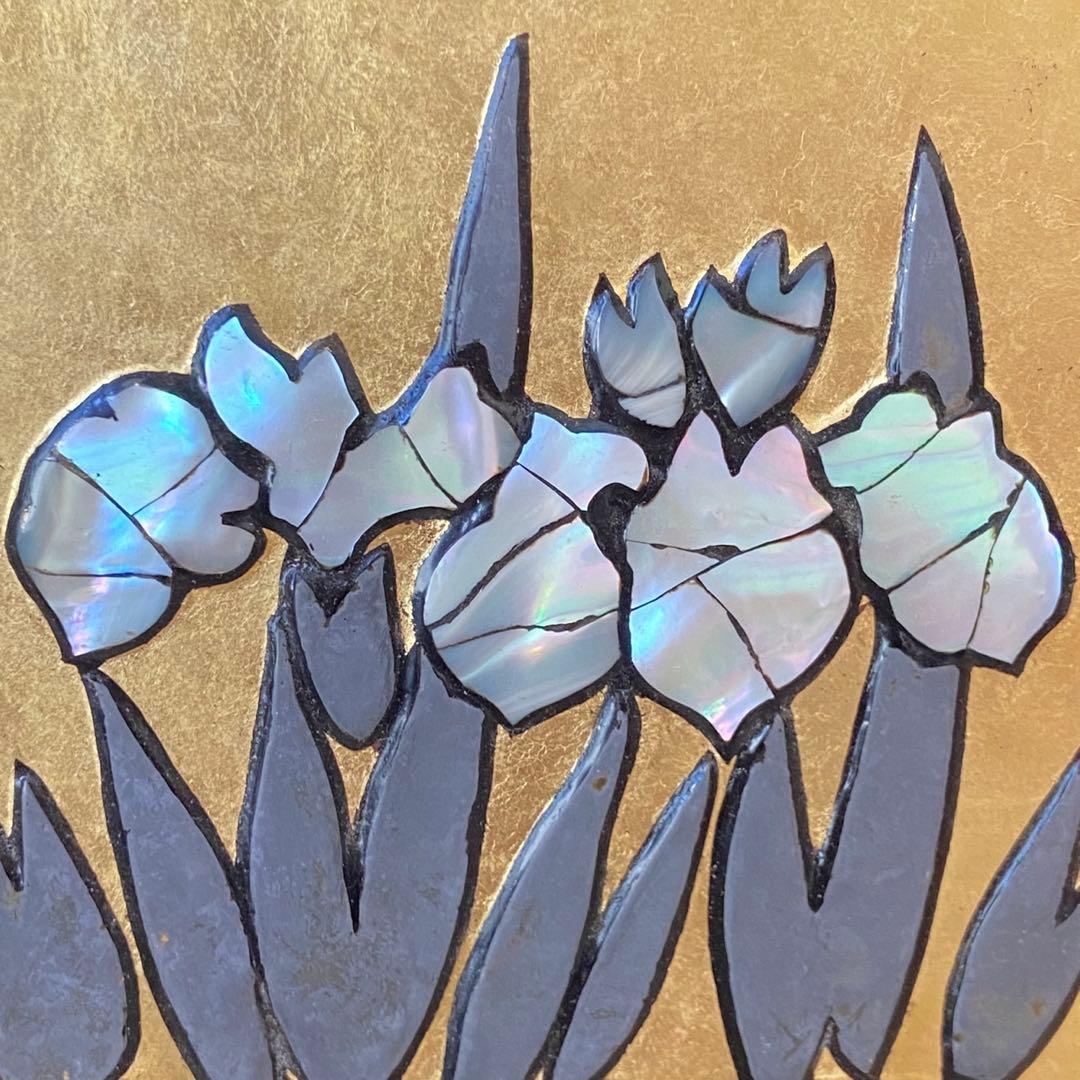 螺鈿】『漆螺鈿燕子花図』漆芸 一点物 作家物 螺鈿 金箔 燕子花 絵 螺鈿