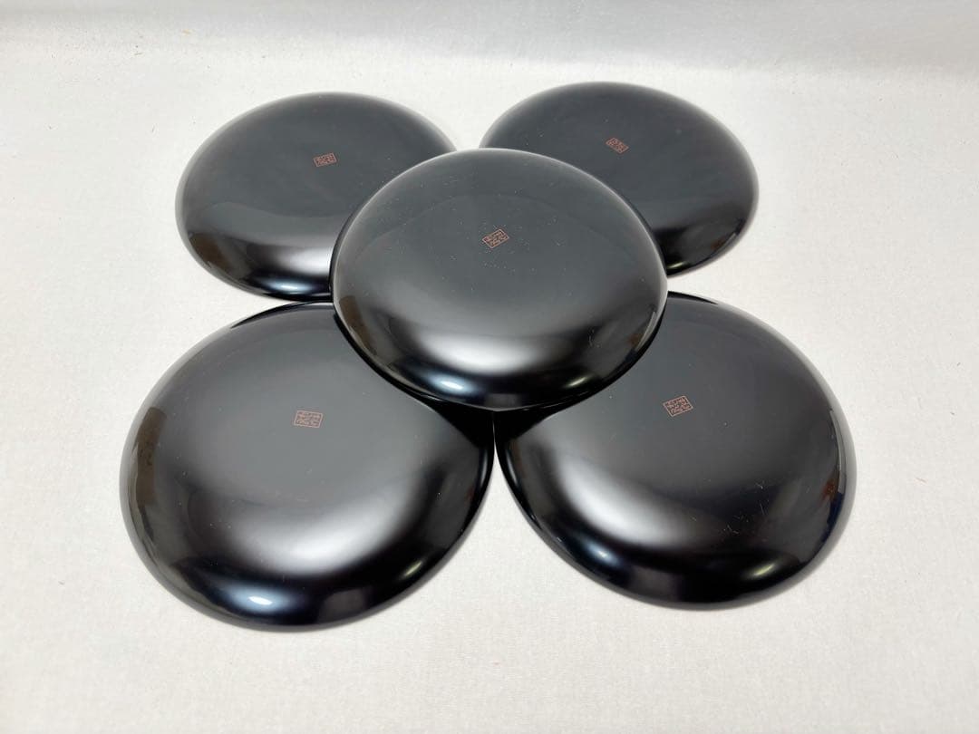 未使用 茶道具 龍作 輪島塗 天然木製 渕金呂色 銘々皿5客揃 茶器 栞 共箱