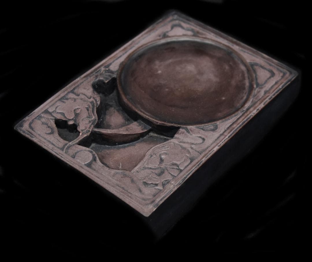 中国古硯 唐木硯箱付き 年代物 書道用品 唐物 中国四大古