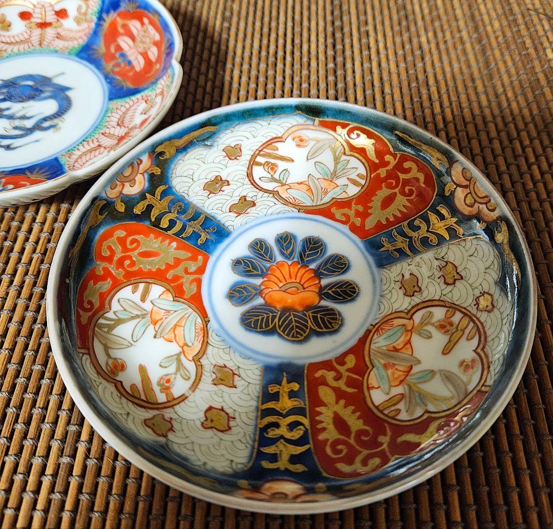 2客絵変わり❗】明治時代 古伊万里波千鳥図 大聖寺伊万里龍に花意匠