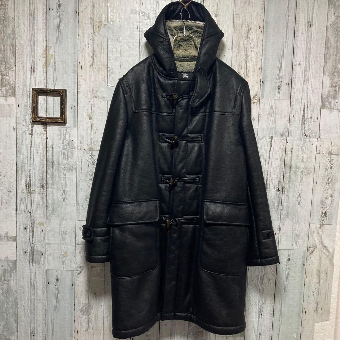 バーバリーブラックレーベル ムートン ダッフルコート L レザー