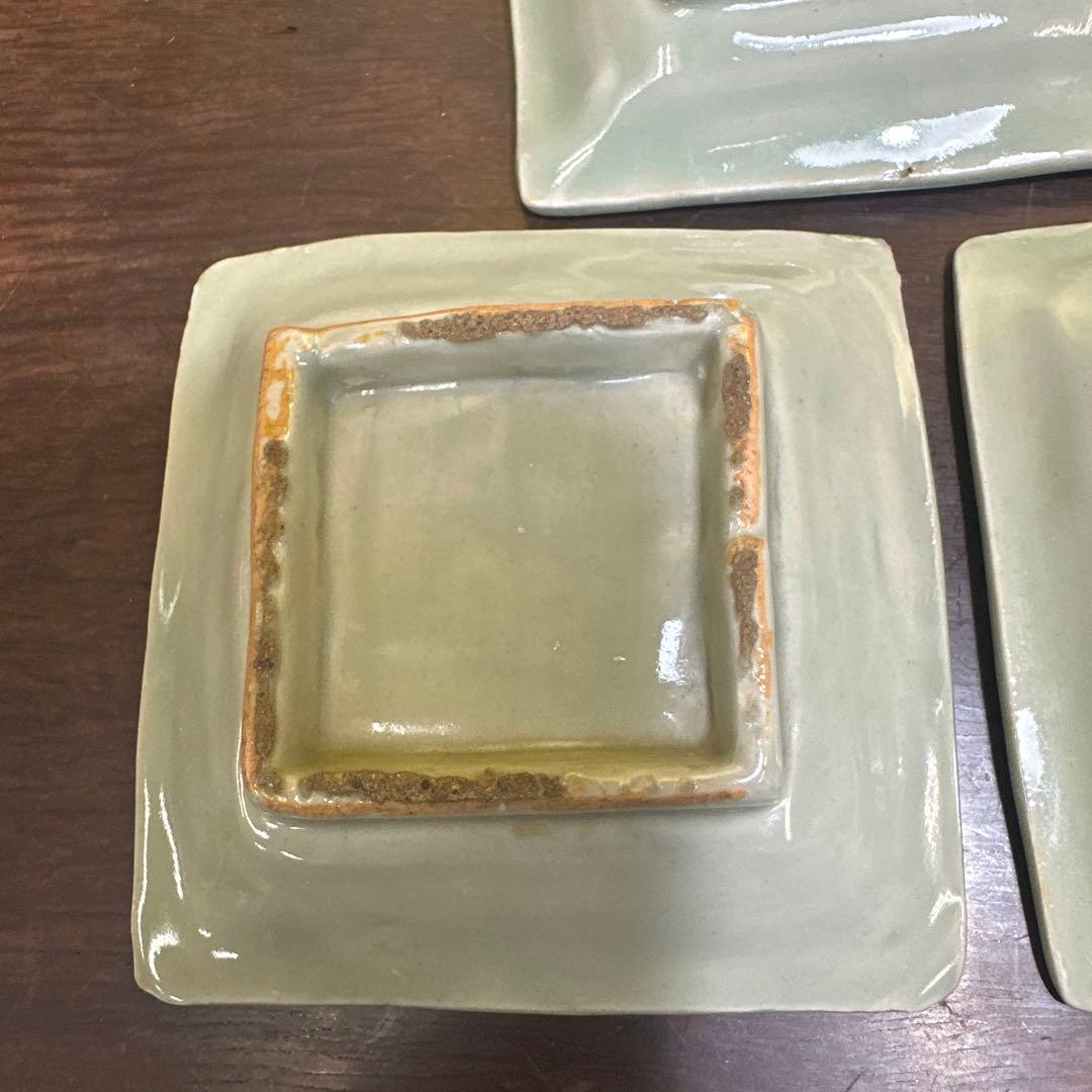 中国，明時代，青瓷，鹿模様の四角い皿 5枚セット